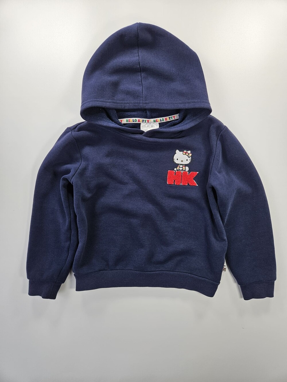 Hello Kitty Stripes Kids Navy Hoodie Size 6 Embroidered HK Pullover Sweatshirt - Picture 2 of 6